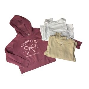 Girls Long Sleeve Top Bundle Cape Cod Hoodie Ribbed Lettuce Edge Tee Size 7-8